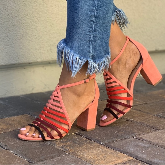 NIB Blush Pink Block Heel Caged Ankle Strap Sandal - Picture 4 of 8